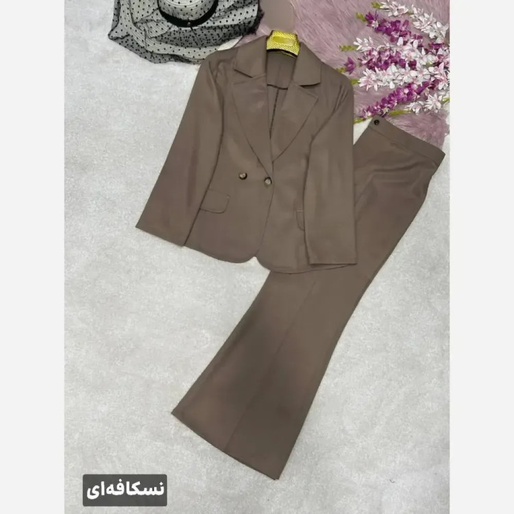 کت شلوار لنین پلاس زنانه بهار مشکی شکلاتی نسکافهای سایز 38 تا 48