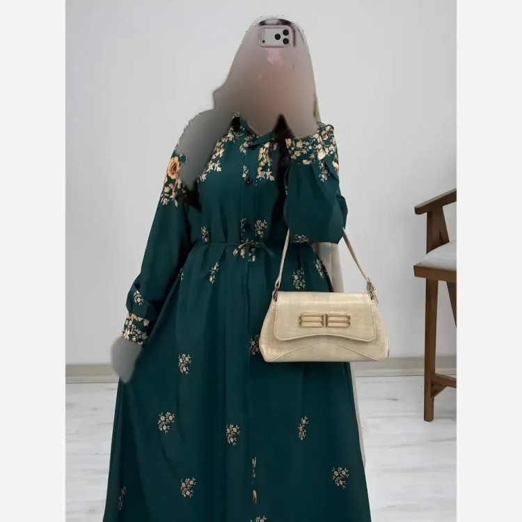 پیراهن ساحلی رز کرپ بوگاتی زنانه فری سایز سورمهای صورتی کلهغازی طلایی