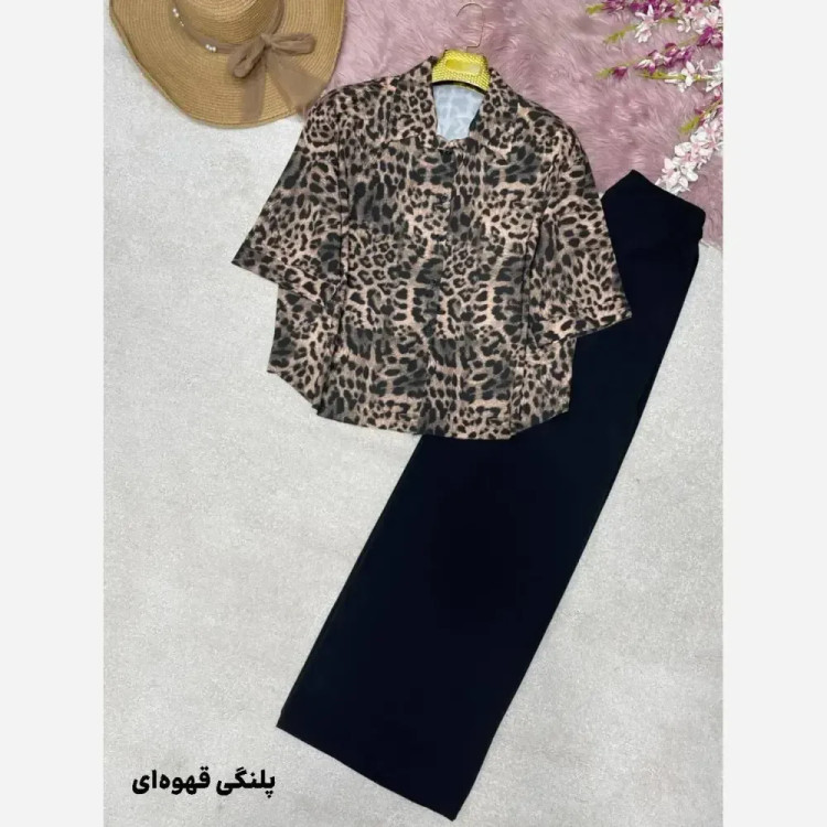 شومیز شلوار طرح دار کرپ بوگاتی فری سایز 38 تا 46