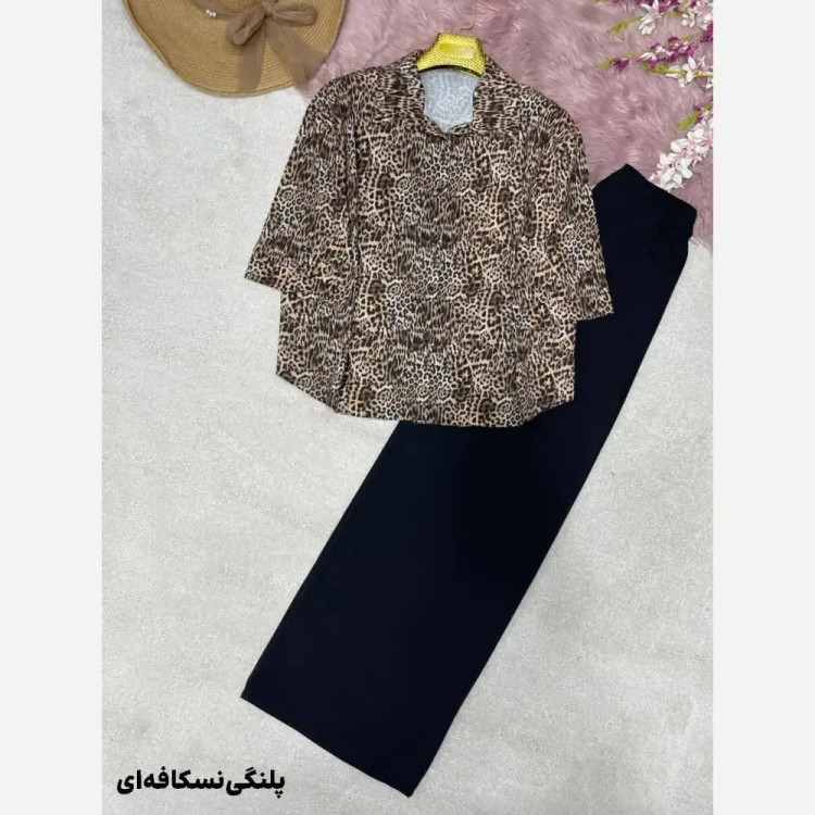 شومیز شلوار طرح دار کرپ بوگاتی فری سایز 38 تا 46