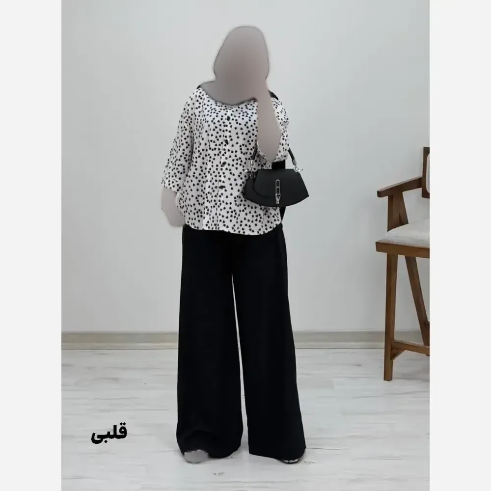 شومیز شلوار طرح دار کرپ بوگاتی فری سایز 38 تا 46