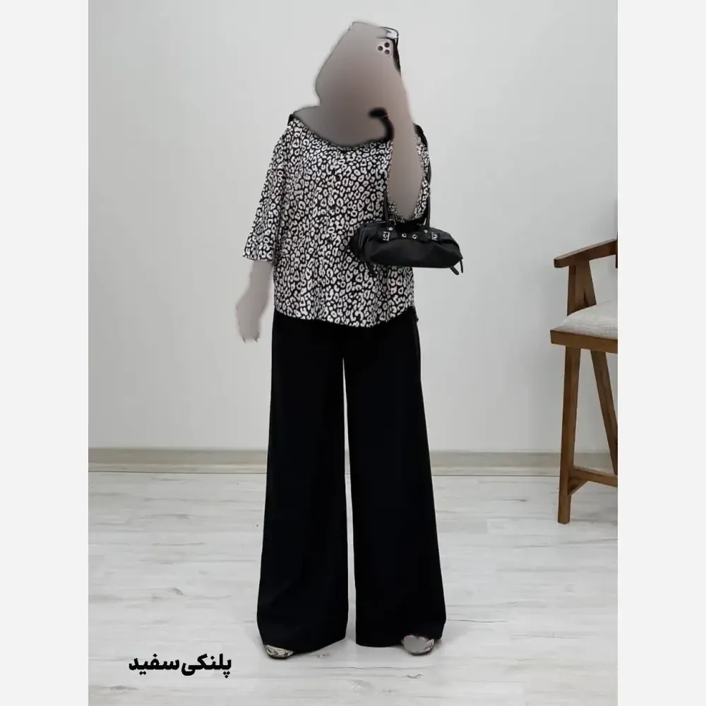 شومیز شلوار طرح دار کرپ بوگاتی فری سایز 38 تا 46
