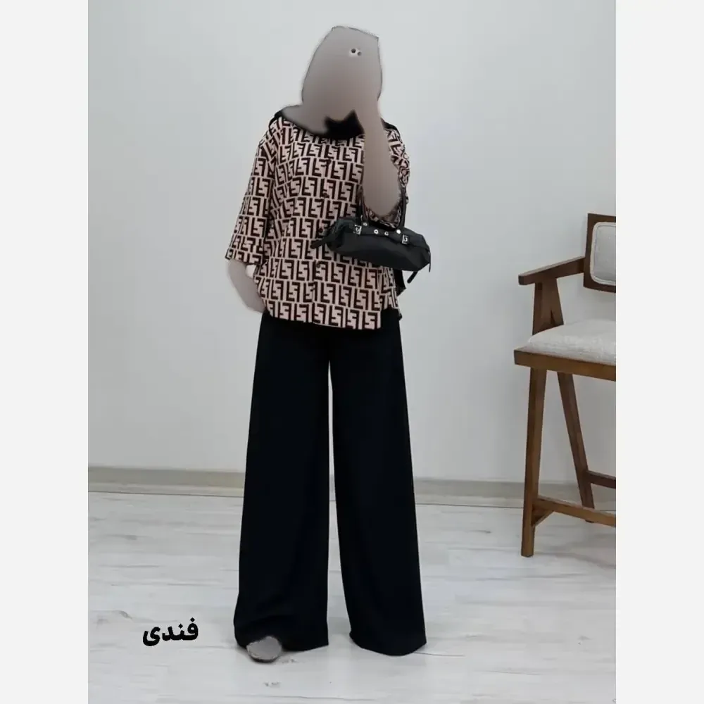 شومیز شلوار طرح دار کرپ بوگاتی فری سایز 38 تا 46