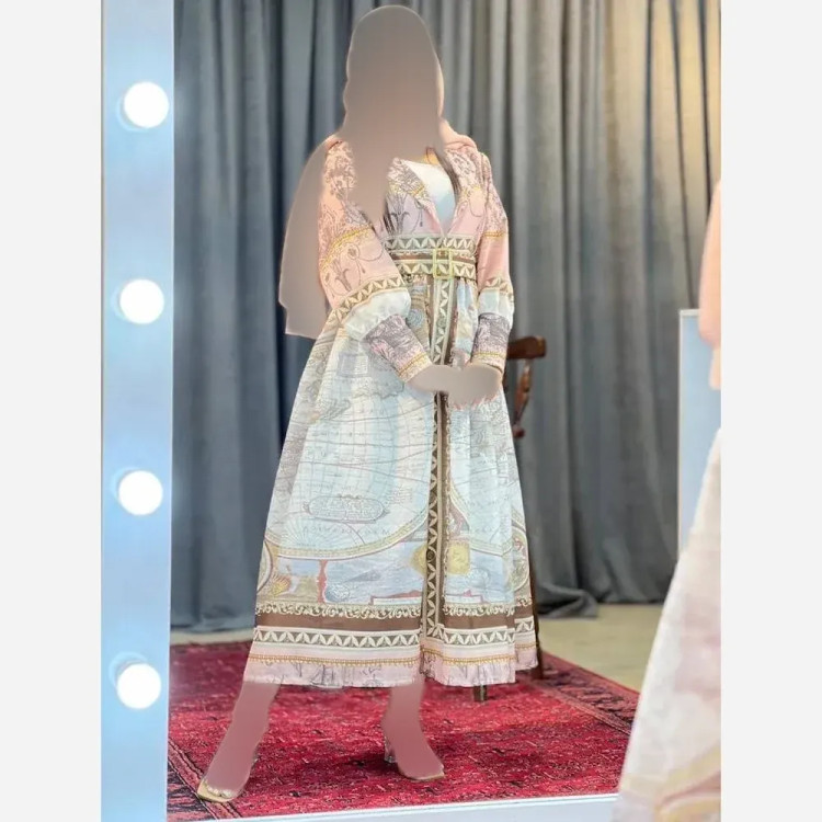 پیراهن طرح ترک سمین ساتن ابریشم اعلا فری سایز تا 48 قد 120 زنانه