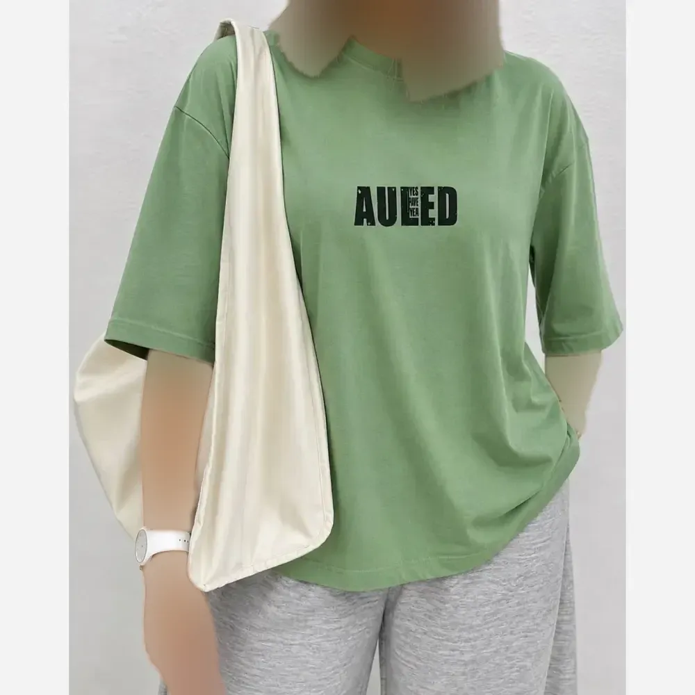 تیشرت باکسی نخ پنبه طرح AULED فری سایز