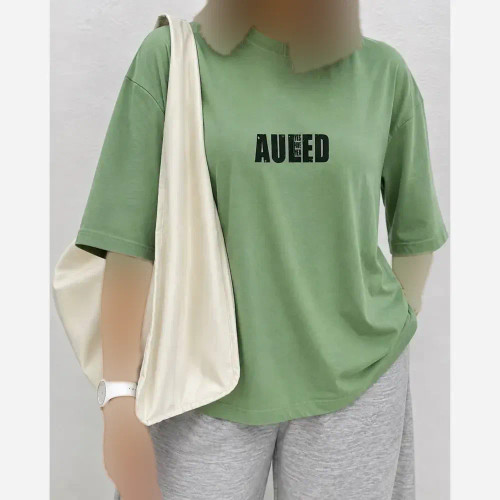 تیشرت باکسی نخ پنبه طرح AULED فری سایز