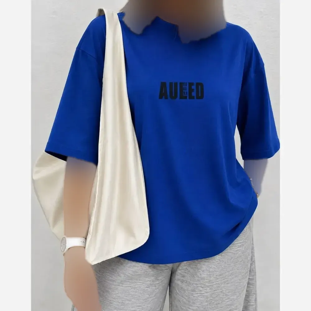 تیشرت باکسی نخ پنبه طرح AULED فری سایز