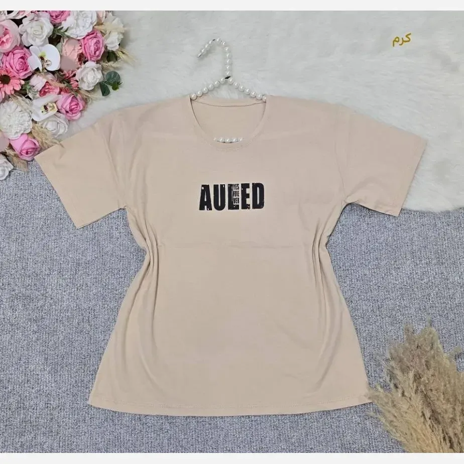 تیشرت باکسی نخ پنبه طرح AULED فری سایز