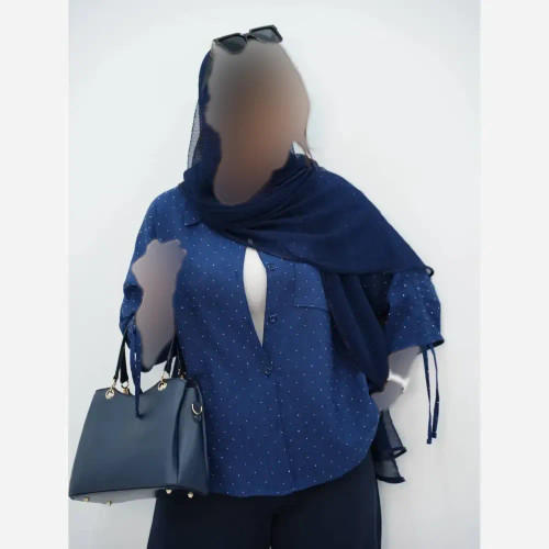شومیز نگین دار آستین گت جنس شانتون زیپی فری سایز