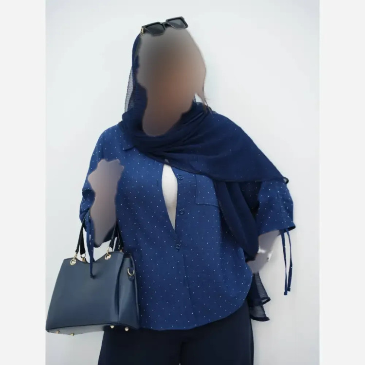 شومیز نگین دار آستین گت جنس شانتون زیپی فری سایز
