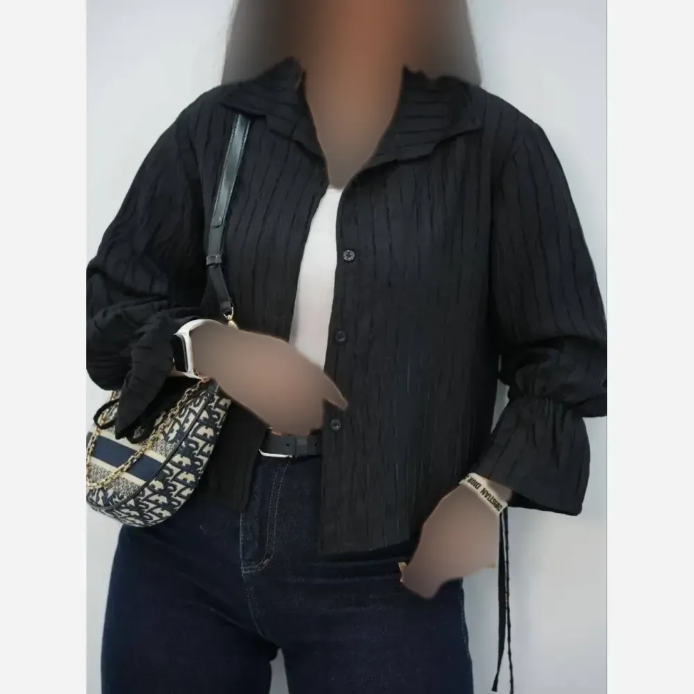 شومیز عروسکی روشنک صوفیا شانتون راه راه فری سایز تا 46