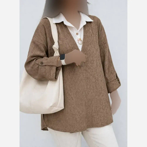 تونیک مانتویی یقه سفید شانتون بخیه ای فری سایز تا 48 زنانه