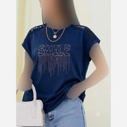 شومیز باکسی نگینی طرح SMILE نخ پنبه صورتی فری سایز