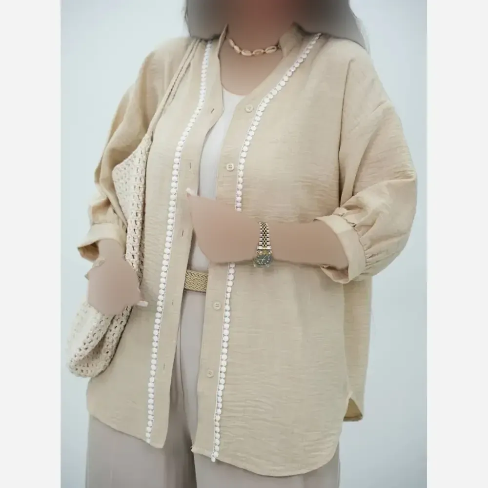 شومیز مانتویی دیار جنس شانتون اعلا فری سایز نسکافه ای موکا