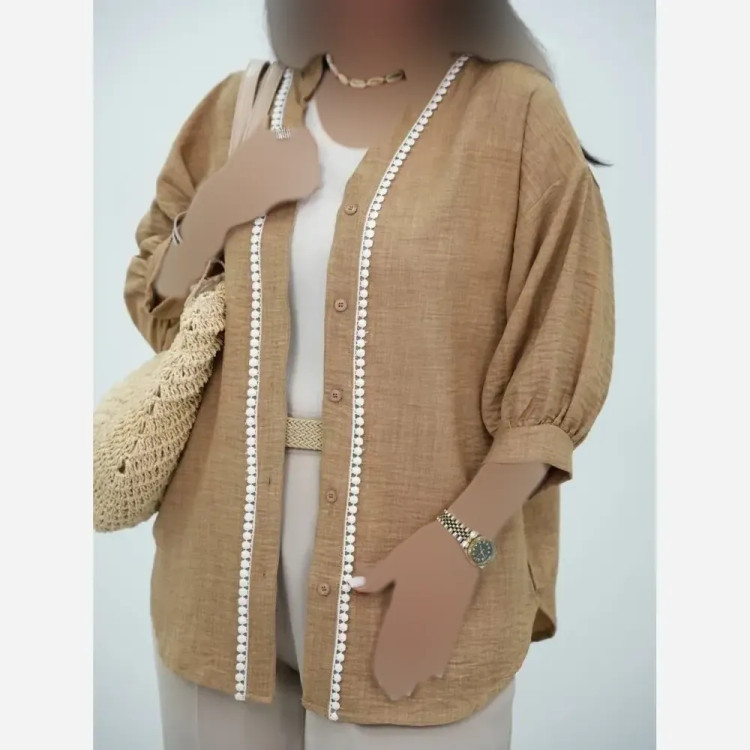 شومیز مانتویی دیار جنس شانتون اعلا فری سایز نسکافه ای موکا