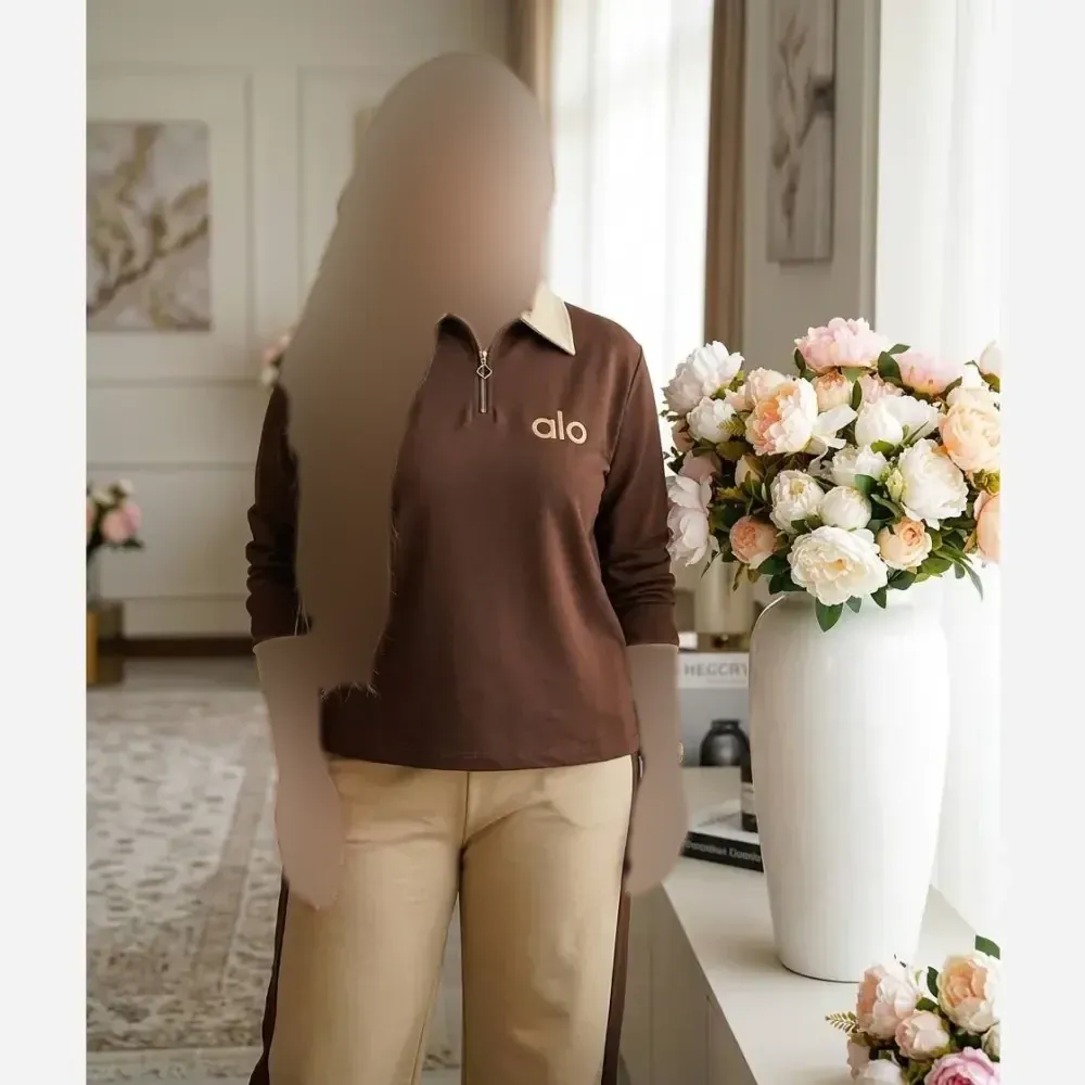 ست نیم زیپ زنانه گلکسی نخ پنبه فری سایز کرم شکلاتی