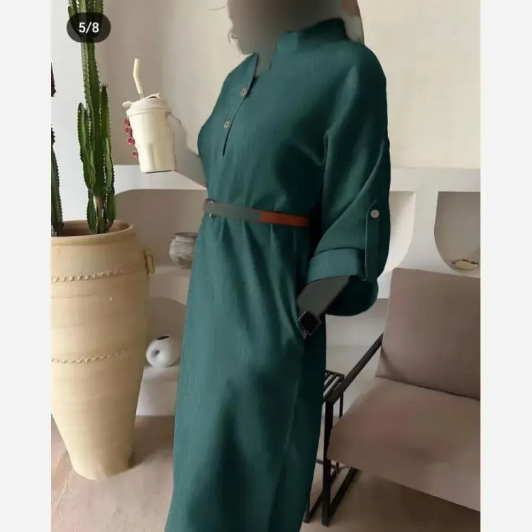 کفتان لینن ترک انزیم شده مدل شیدا کمربند کنفی رنگبندی متنوع سایز فری مناسب 38 تا 48