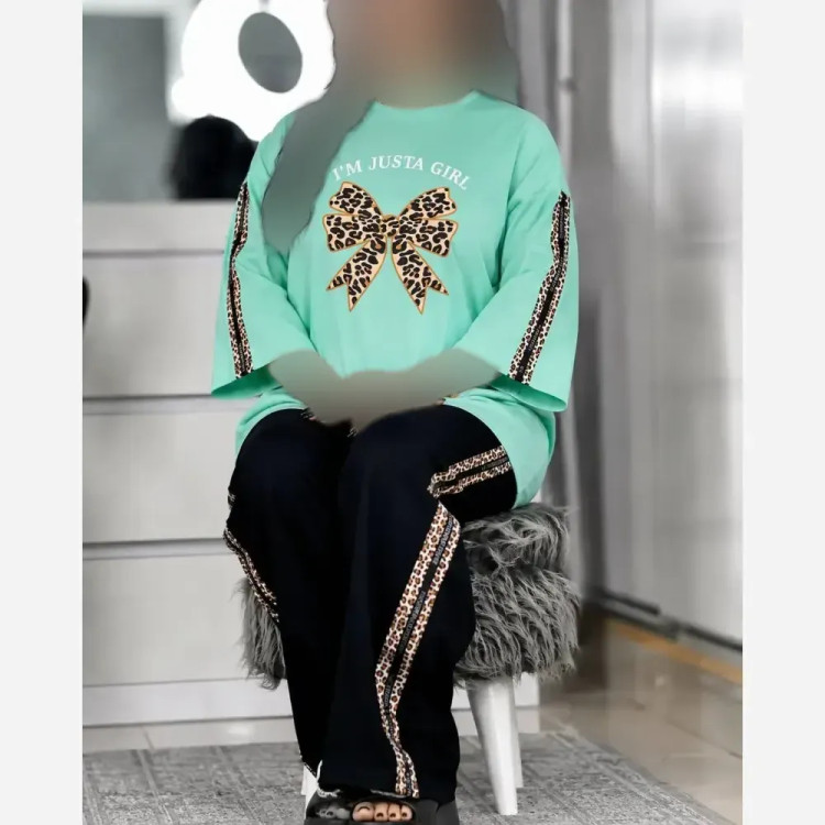 ست بلوز شلوار زنانه ویکتوریا جنس پنبه گلکسی سایز فری 38 تا 48