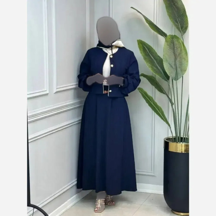 کت دامن مجلسی زنانه مدل دایانا جنس دبل ایوا اعلا رنگ سورمه ای طوسی نسکافه ای فری سایز