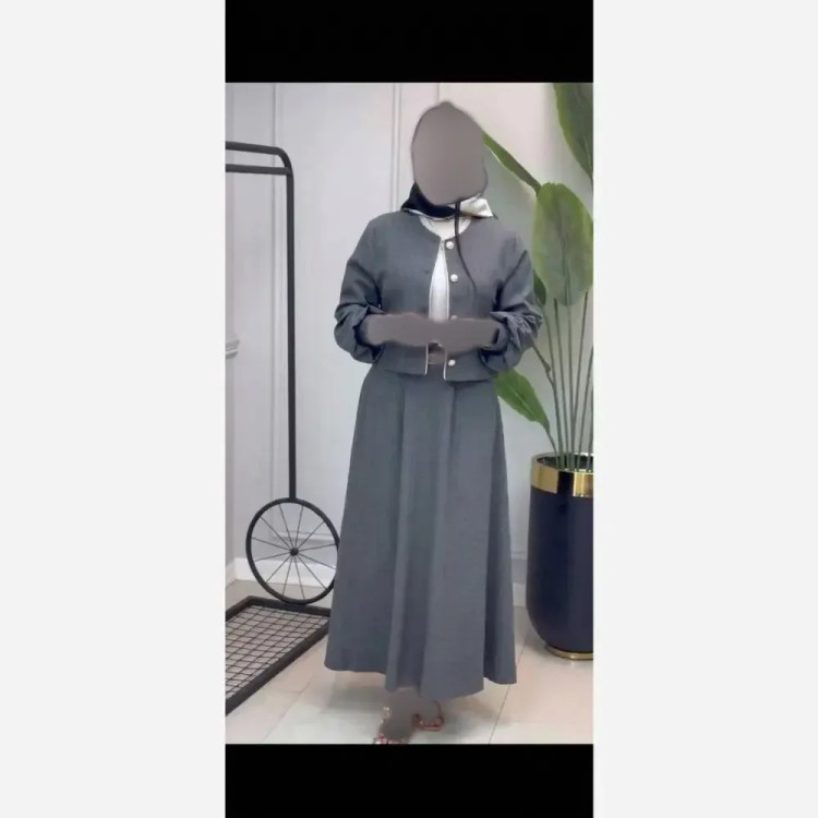 کت دامن مجلسی زنانه مدل دایانا جنس دبل ایوا اعلا رنگ سورمه ای طوسی نسکافه ای فری سایز