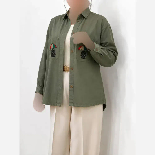 مانتو کتان چتری گلدوزی شده پاییزه زنانه یشمی کرم خاکی زیتونی مشکی L XL
