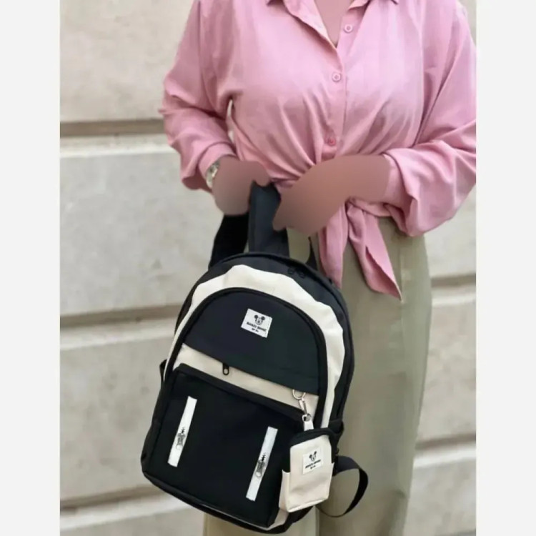 کوله زرین دیبا ضد آب کیفیت عالی مشکی کرم تمام مشکی 40*28 سانت 3 زیپ جای قمقمه