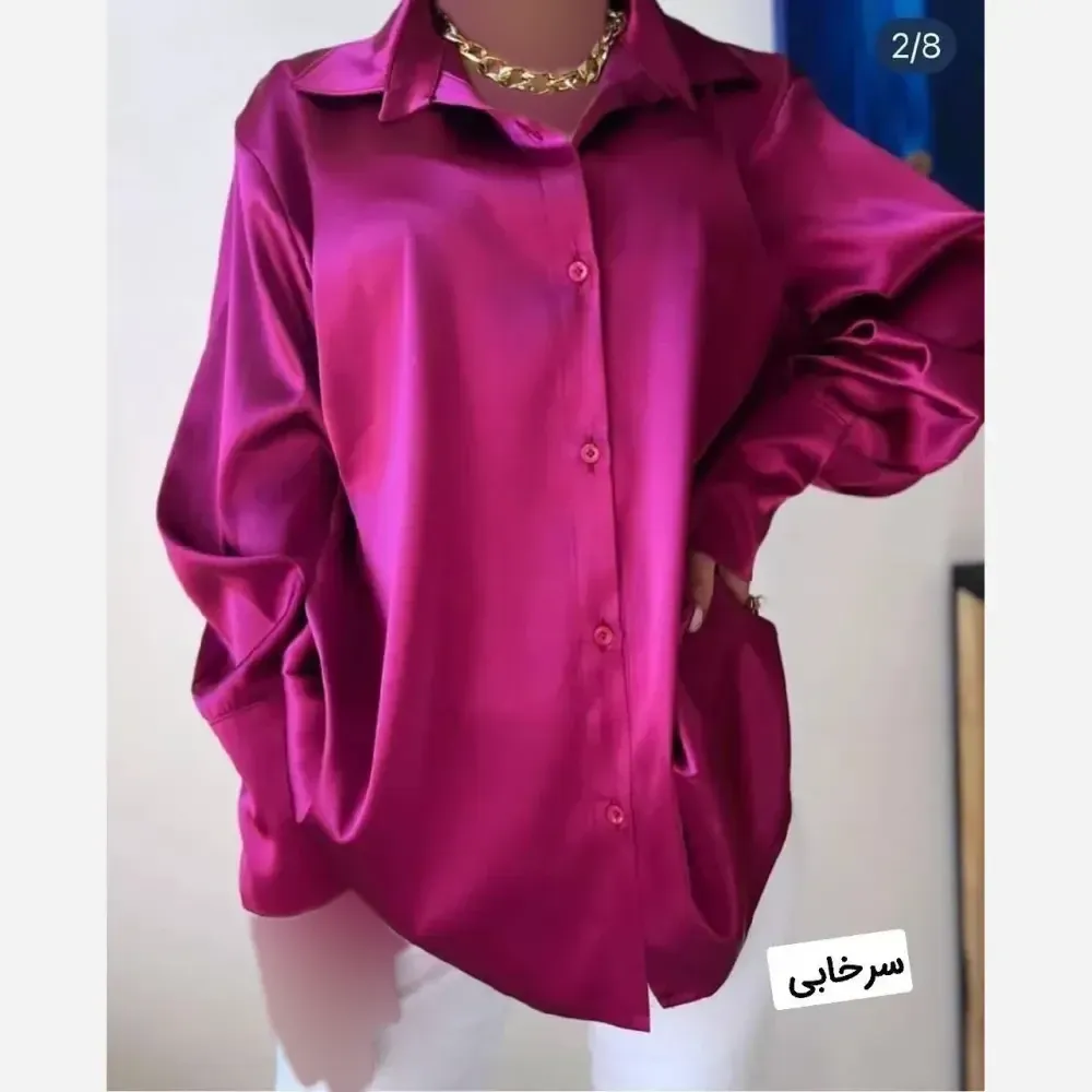 شومیز گلبهار ساتن سرخابی نارنجی سایز یک دو