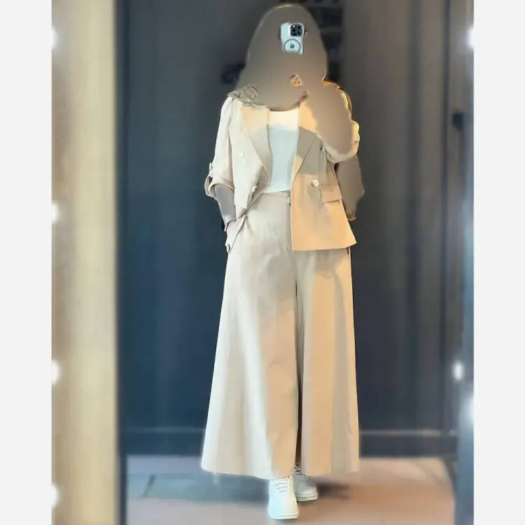 کت و شلوار نیکی لینن نچرال زنانه در رنگبندی متنوع و سایزبندی یک و دو