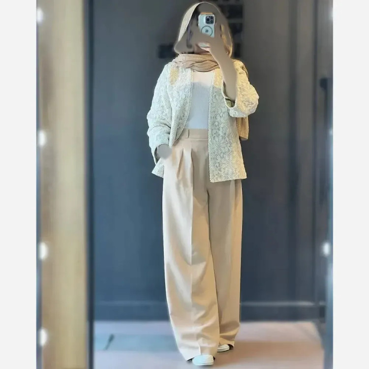 کت و شلوار زنانه گندم جنس مازراتی و گیپور رنگ مشکی سایز 1 و 2
