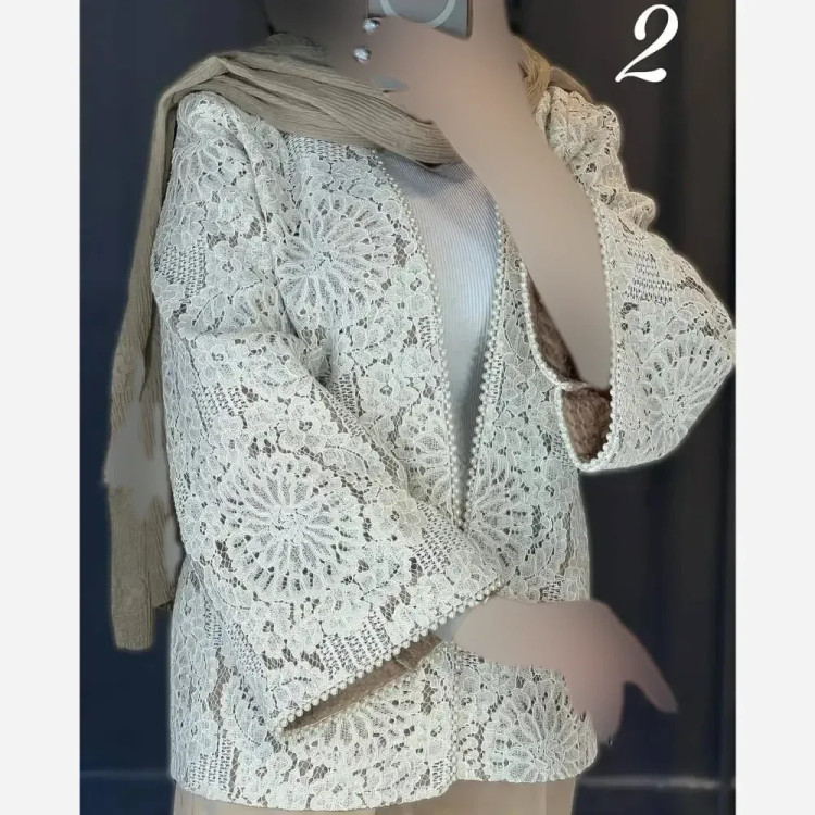 کت و شلوار زنانه گندم جنس مازراتی و گیپور رنگ مشکی سایز 1 و 2