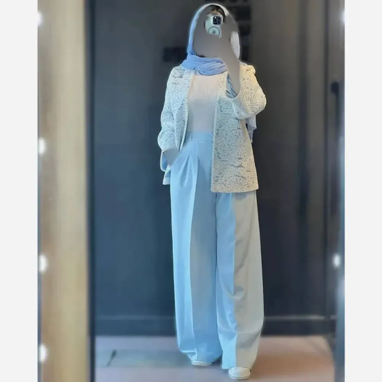 کت و شلوار زنانه گندم جنس مازراتی و گیپور رنگ مشکی سایز 1 و 2