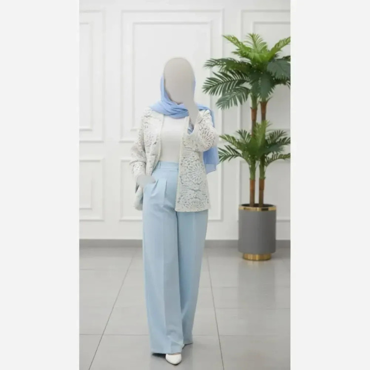 کت و شلوار زنانه گندم جنس مازراتی و گیپور رنگ مشکی سایز 1 و 2