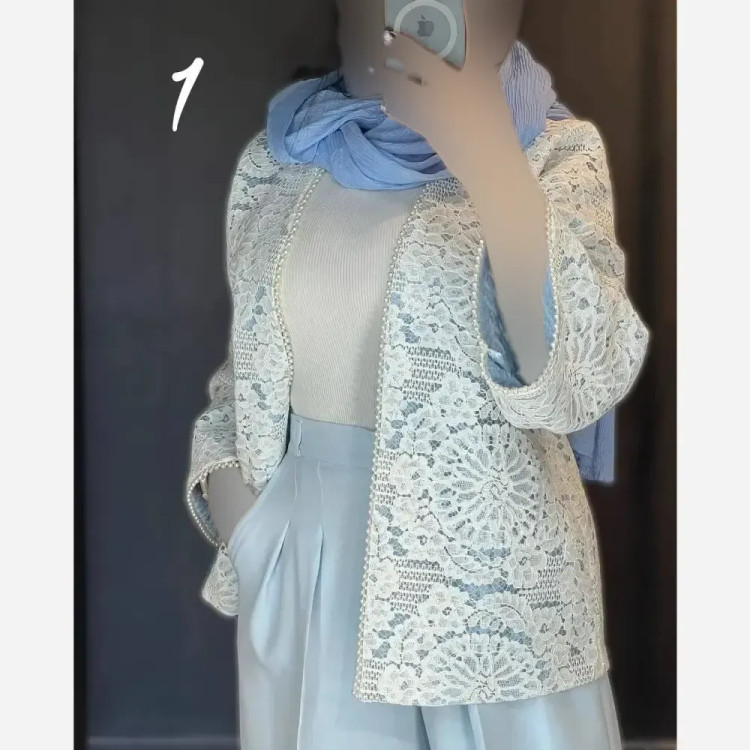 کت و شلوار زنانه گندم جنس مازراتی و گیپور رنگ مشکی سایز 1 و 2