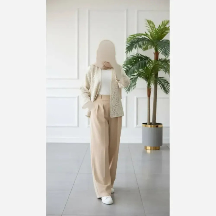 کت و شلوار زنانه گندم جنس مازراتی و گیپور رنگ مشکی سایز 1 و 2