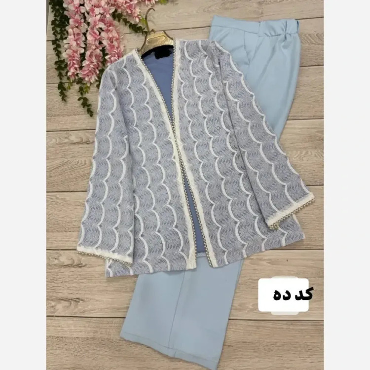 کت و شلوار زنانه گندم جنس مازراتی و گیپور رنگ مشکی سایز 1 و 2