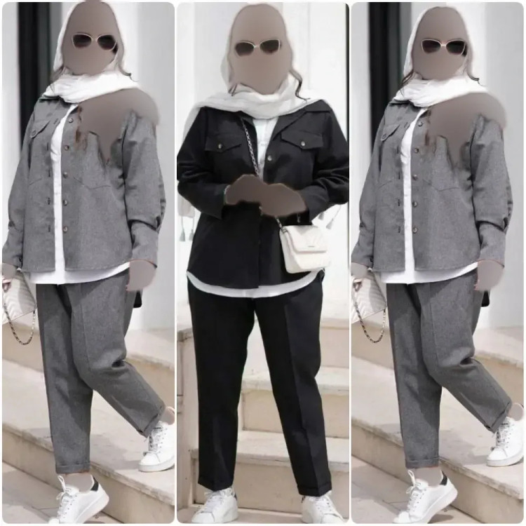 ست مریم سه تیکه زنانه پرشین مکانیک شومیز داکرون فری سایز مشکی طوسی