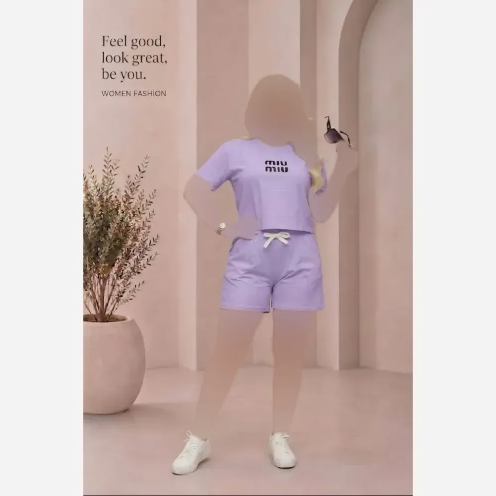 ست تیشرت شورتک سوپر نخ پنبه کیفیت عالی miumiu