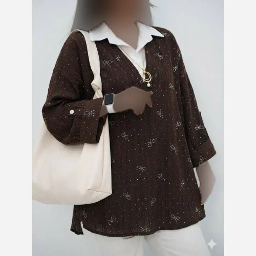 تونیک مانتویی یقه سفید پاپیونی زنانه جنس جگوار نگینی فری سایز تا 48