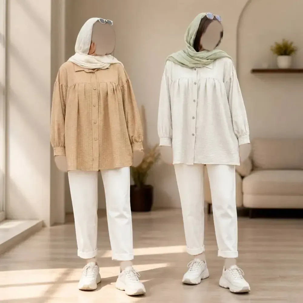 شومیز عروسکی آیلین شانتون ژاکارد اعلا فری سایز 40 تا 48 قد 77 تا 83