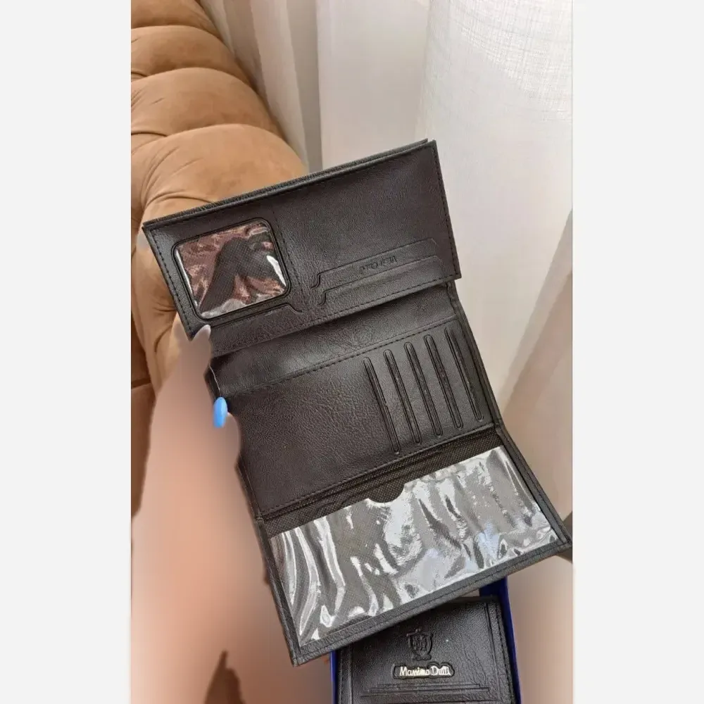پک هدیه مردانه چرم شامل کیف پول کمربند و جاکارتی رنگ مشکی و عسلی