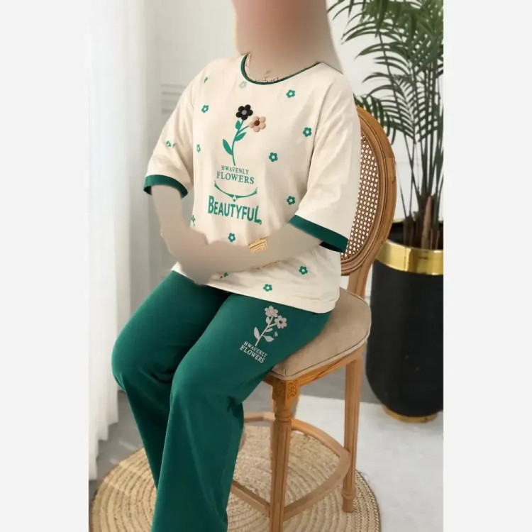 ست بلوز و شلوار زنانه شکوفه جنس پنبه کشی فری سایز تا 44