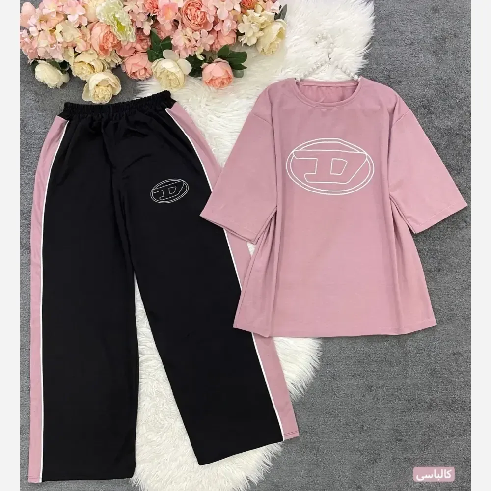 ست دو تیکه تیشرت و شلوار بگ گلکسی نخ پنبه فری سایز تا 48