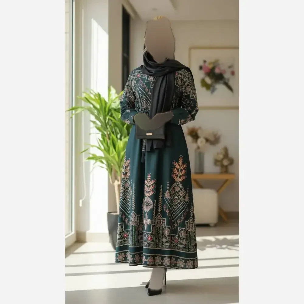 پیراهن سنتی یقه چین دار جنس بوگاتی فری سایز
