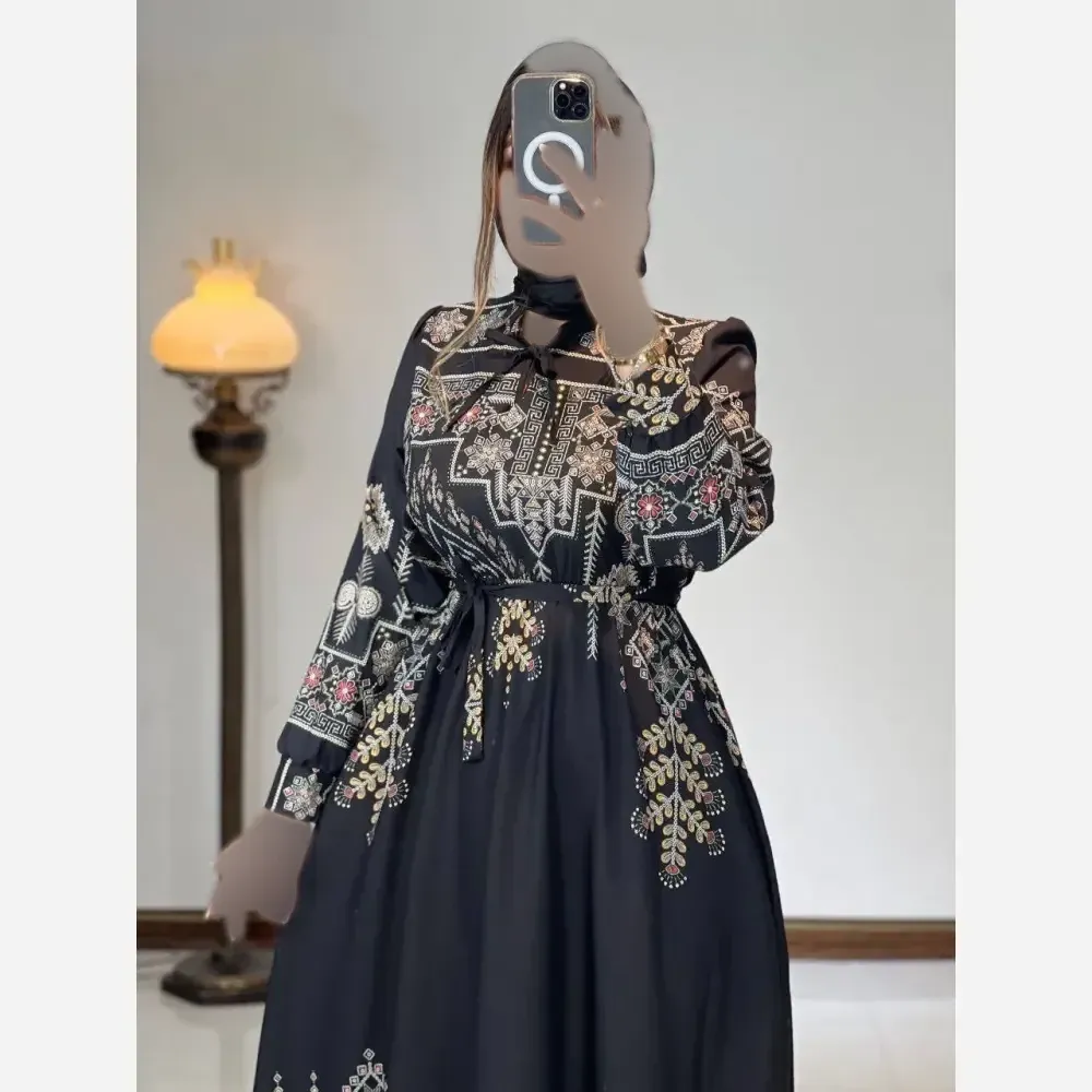پیراهن سنتی یقه چین دار جنس بوگاتی فری سایز