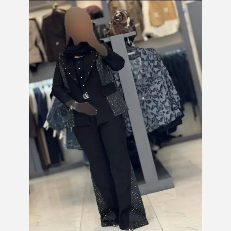 کت شلوار مجلسی زنانه ژاکارد و ساتن آمریکایی رنگ مشکی
