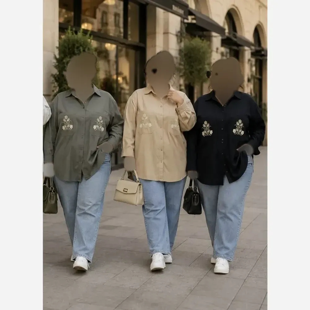 مانتو کتان پلاس پاییزه گلدوزی شده سایز بزرگ رنگ بندی متنوع