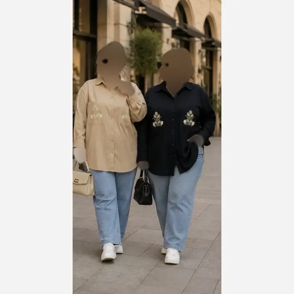 مانتو کتان پلاس پاییزه گلدوزی شده سایز بزرگ رنگ بندی متنوع