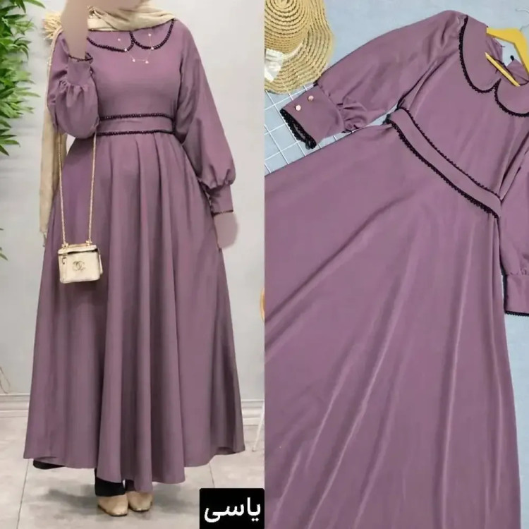 پیراهن بلند الیزه خرجکاری مروارید دامن کلوش کمربنددار فری سایز