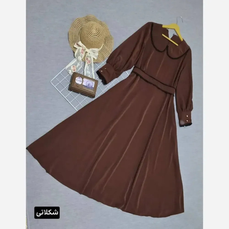 پیراهن بلند الیزه خرجکاری مروارید دامن کلوش کمربنددار فری سایز