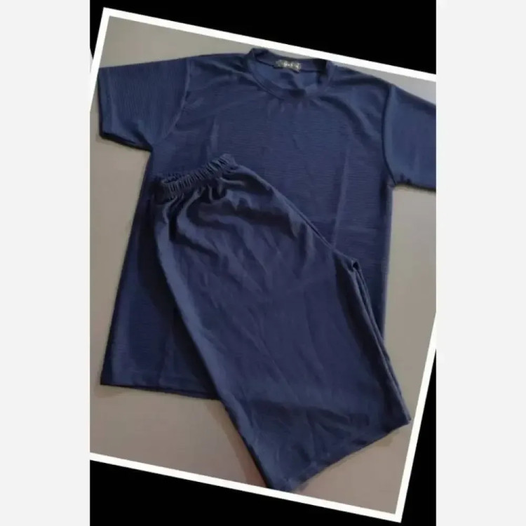 تیشرت شلوارک مردانه جنس بیسکوییتی رنگ مشکی سورمه ای سفید سایز L و XL